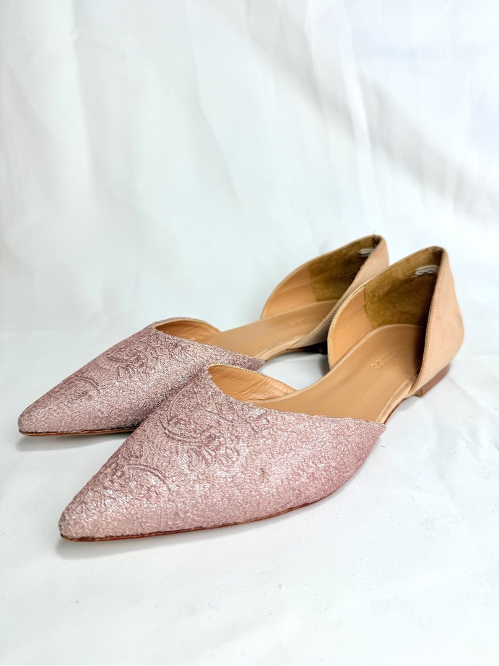 Sundance Fontainebleau Blush Lace Pink D’Orsay flats pointed toe 2928 US 7 EU 38